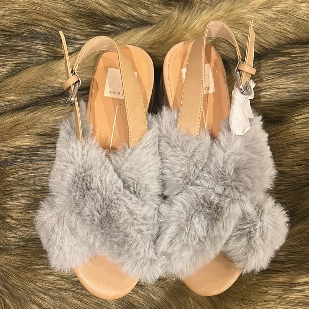 DV By Dolce Vita Liana Faux Fur Platform Sandal In Grey Faux Fur - Picture 3 of 7